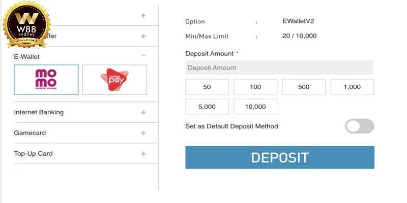 Hướng dẫn cách nạp tiền W88 qua ví điện tử